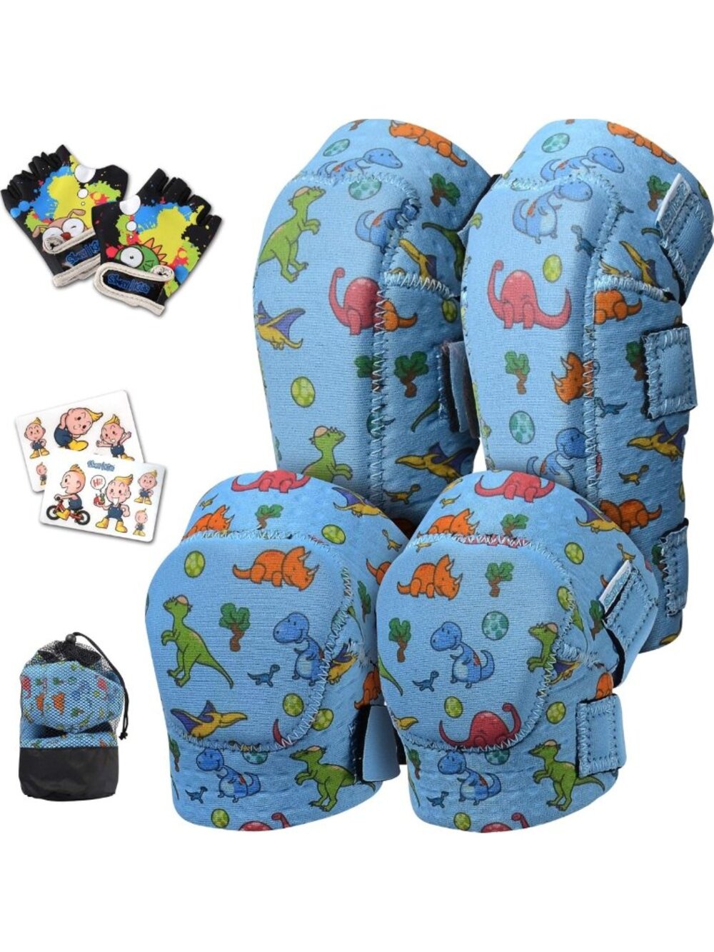 Kids Knee and Elbow Pads with Bike Gloves - Flexible Impact-Resistant Gear for